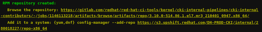 RPM repository linked in the job output