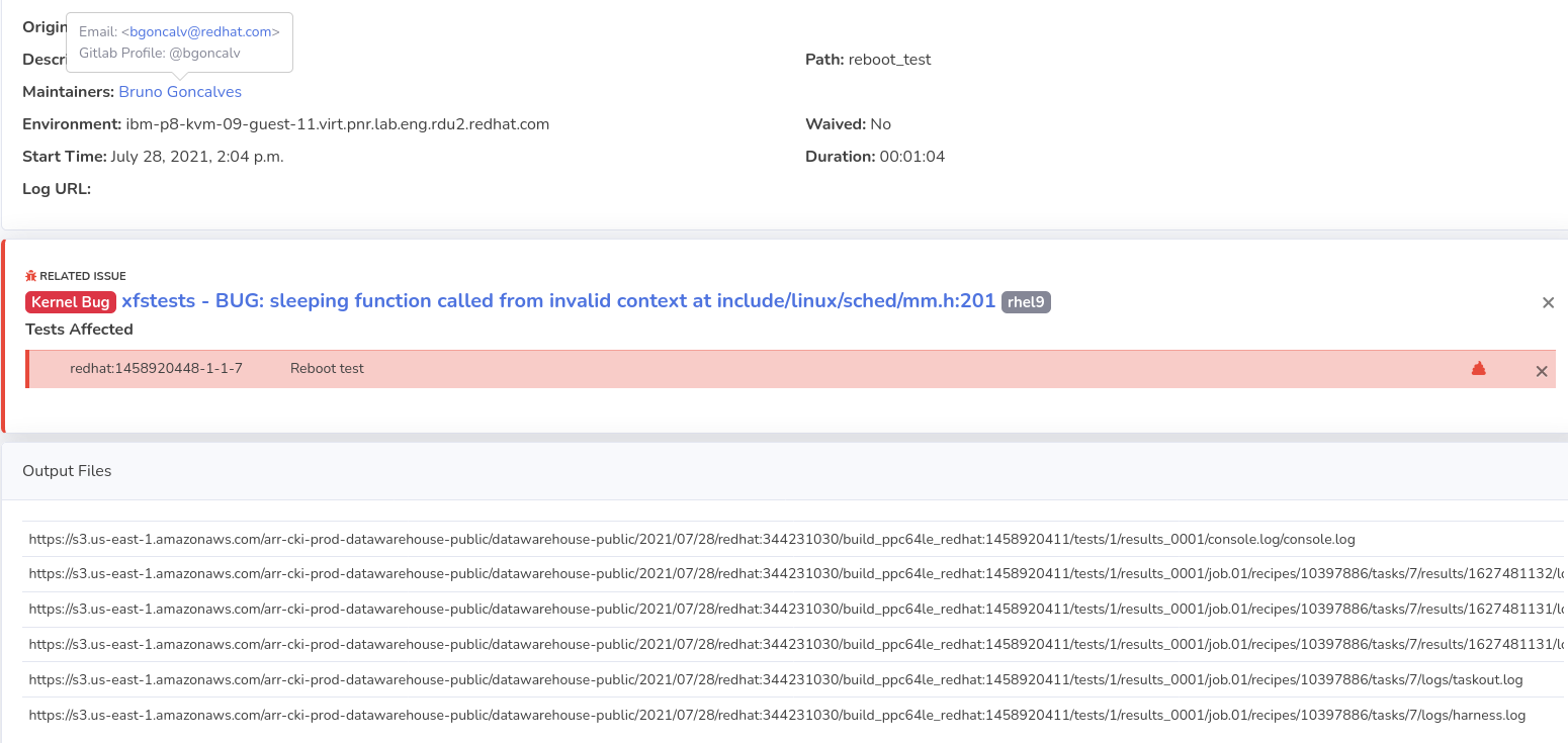 DataWarehouse test details